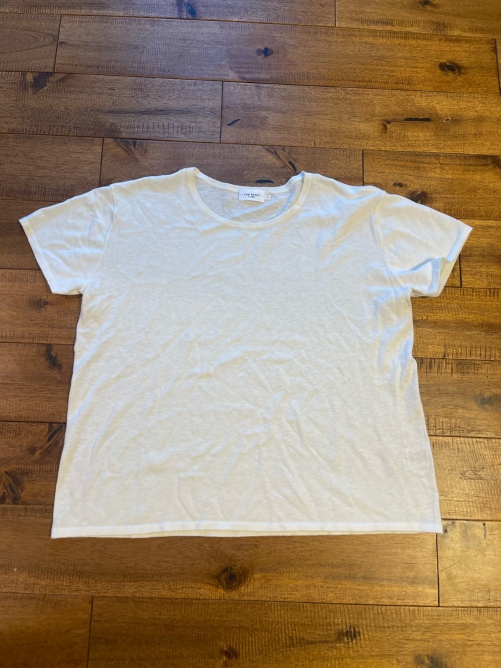 The Reset R Label Everyday Knit Tee Size M White Linen Boxy Fit Sheer Minimalist